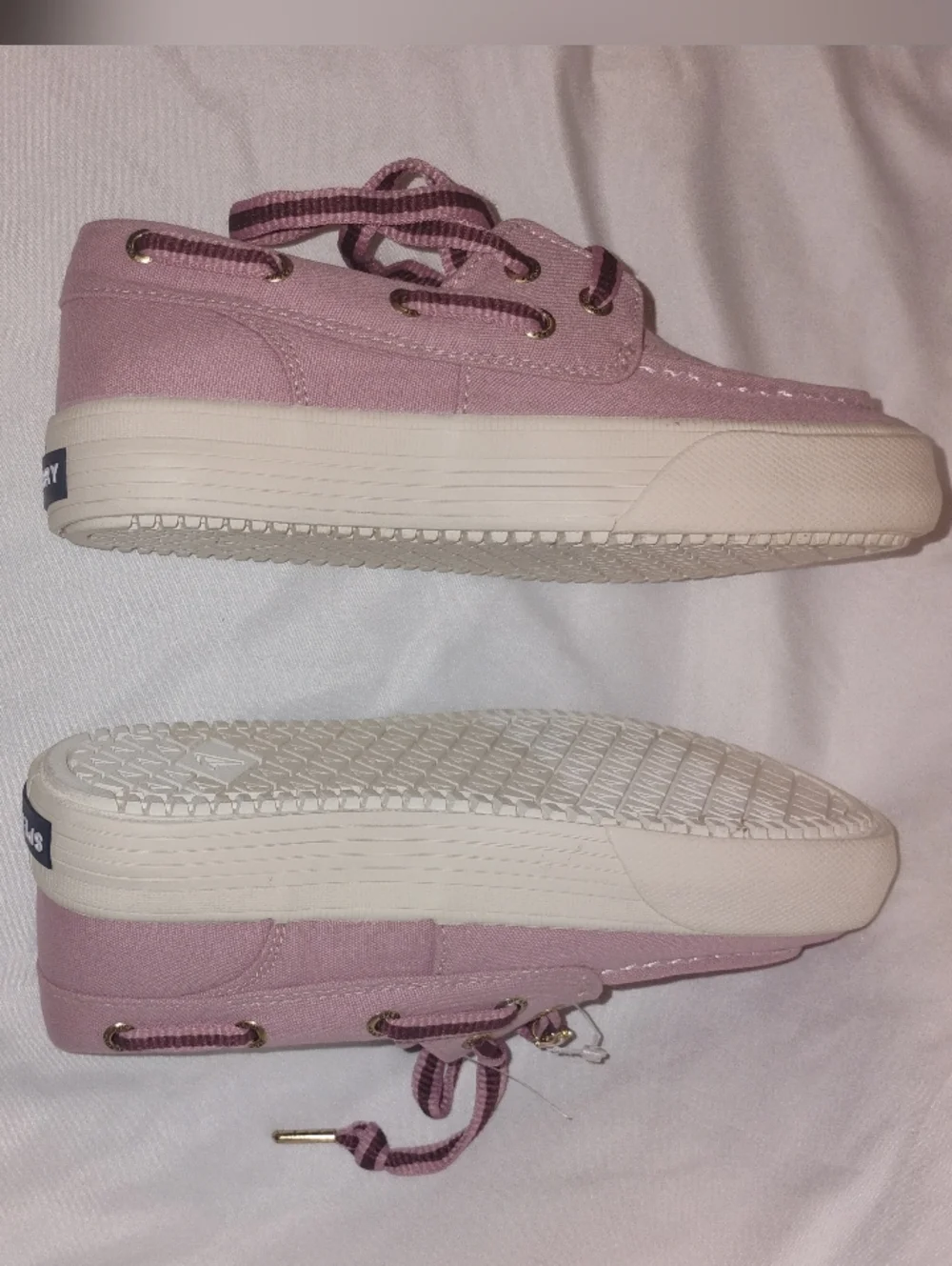 Sperry Girl's Light Pink Canvas Boat Shoes with Striped Laces New without Box